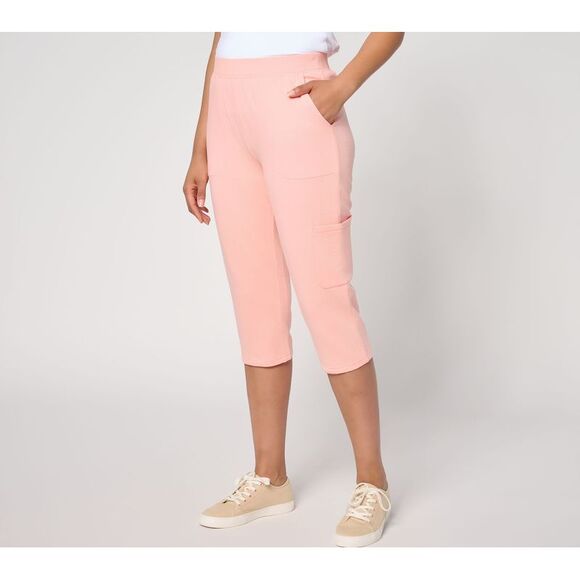 Denim & Co. Women's Pants Sz 2XS (XXS) Active French Terry Cargo Pink A275283 - Picture 1 of 4